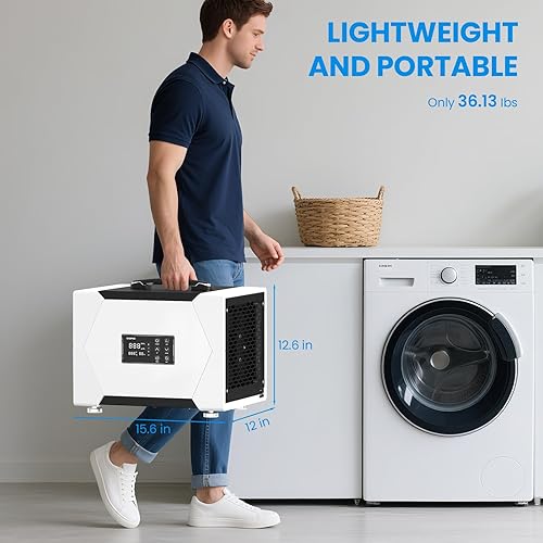 Miniatura 8 de CADPXS Deshumidificador de espacio de arrastre con manguera de drenaje, deshumidificador comercial de 80 pintas para sótano, uso doméstico, daños