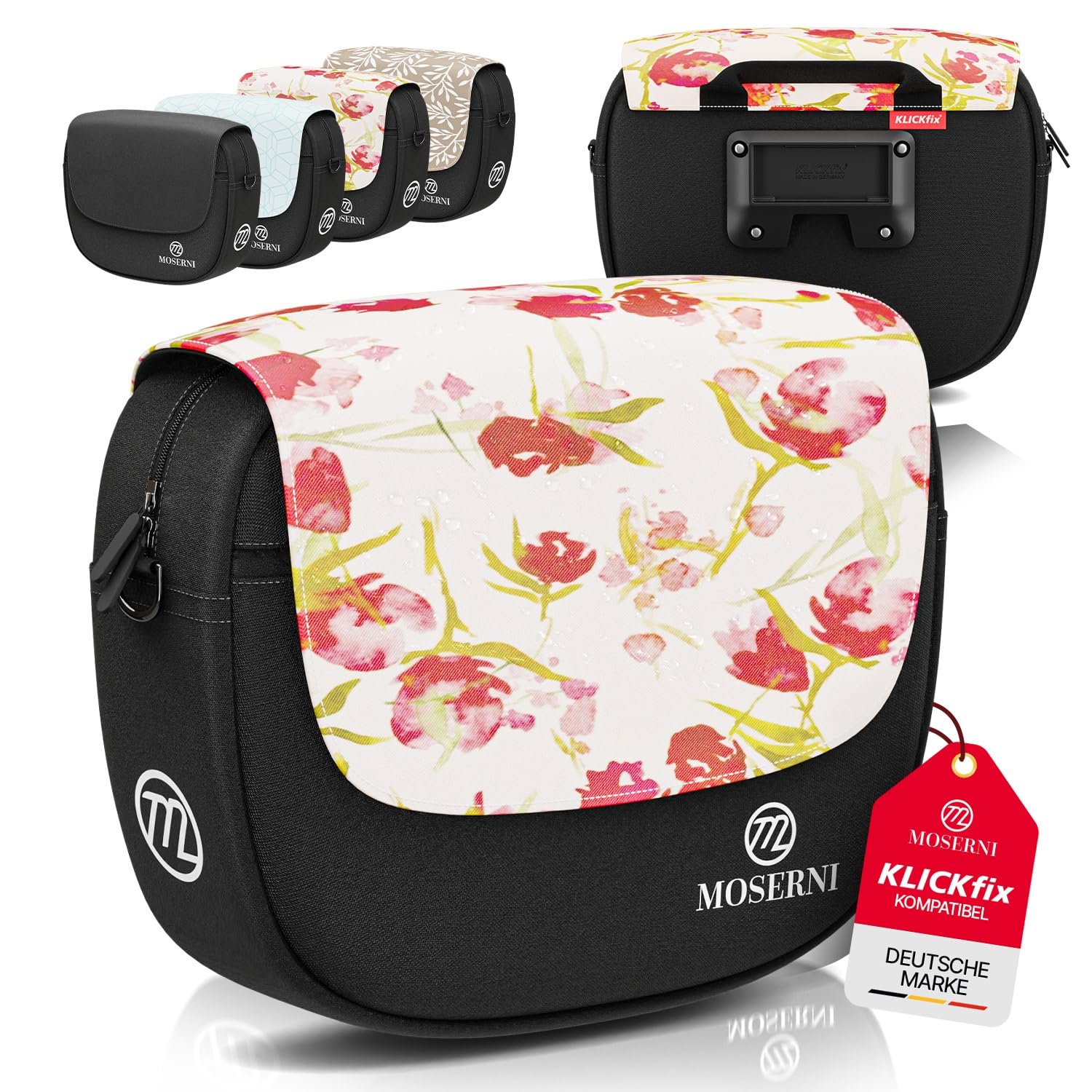 MOSERNI® Lenkertasche Fahrad – KLICKfix®-kompatibel | 5L Volumen | Spritzwassergeschützt & robust | Inkl. Regenhaube | Ideal für E-Bike, Rennrad & Citybike
