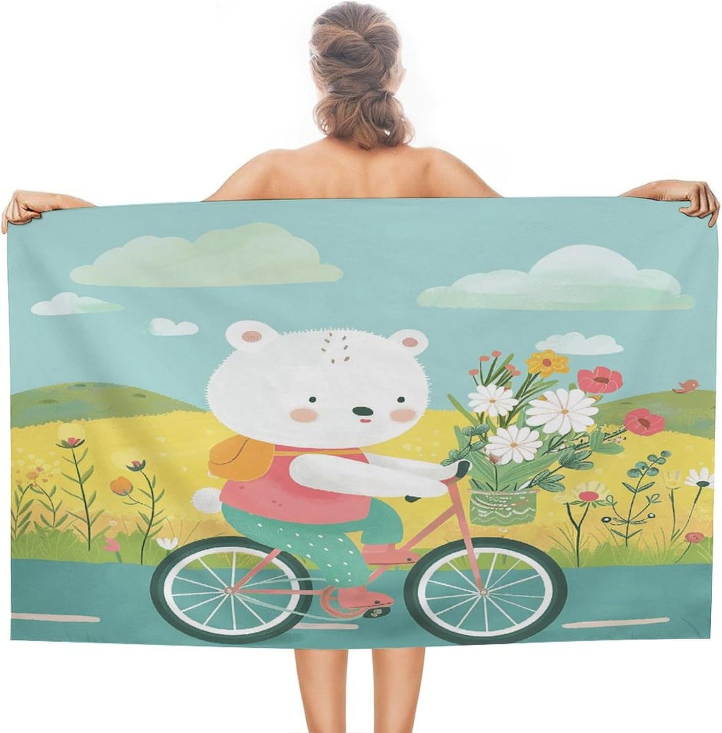 Swimming Towel, Wearing Red Shirt Printed Fashion Towel,Portable Towel,Durable Towel
