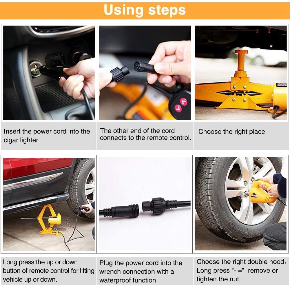 Cric per auto, altezza di sollevamento 1,3 tonnellate cric a forbice per auto elettrica 12V cric idraulico automatico kit cric di sollevamento per veicoli con chiave a percussione e custodia