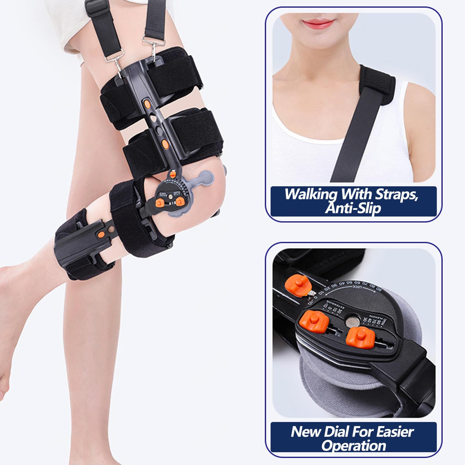 Inmovilizador de Rodillera Ajustable con Bisagras, Soporte de Rodilla con Diales de Bloqueo y Estabilizadores Laterales, para Hombres y Mujeres Dolor de Rodilla, Artritis, ACL, PCL