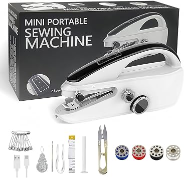 Handheld Sewing Machine, Mini Sewing Machine Suitable for Sewing Clothes, Fabric, DIY, Portable Sewing Machine for Beginners, Easy One-Hand Use for Home, Travel & Quick Repairs