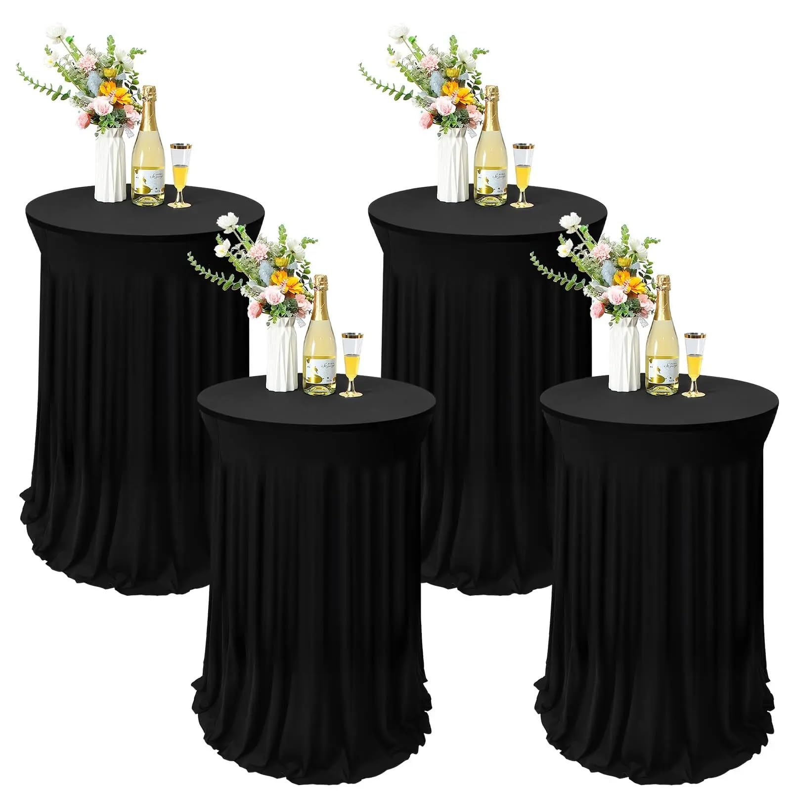 Xinglongs Spandex Cocktail Table Cover 1PCS White Stretch Table Skirt for Hotel Conference Bar Banquet Decor(1pcs Black,80x110CM)