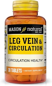 MASON NATURAL Leg Vein & Circulation، مع فيتامين C والكالسيوم والشاي الأخضر لدعم الدورة الدموية اليومية، 30 قرصًا