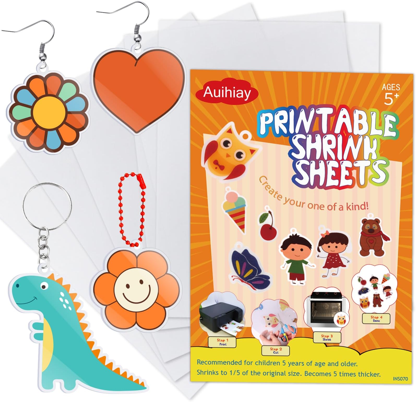 Auihiay 6 Pieces Printable Shrink Plastic Sheets, Shrink Paper for Inkjet Printer, Shrink Dink Sheets for Kids Shrinky Art and DIY Keychain Making for Easter Decoration and Mother's Day Gift