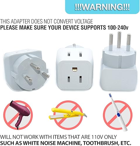 Vista 49 de Ceptics - Adaptador de viaje para Tailandia con entrada dual de Estados Unidos (Tipo O), ultra compacto, paquete de 3, conexión a tierra segura