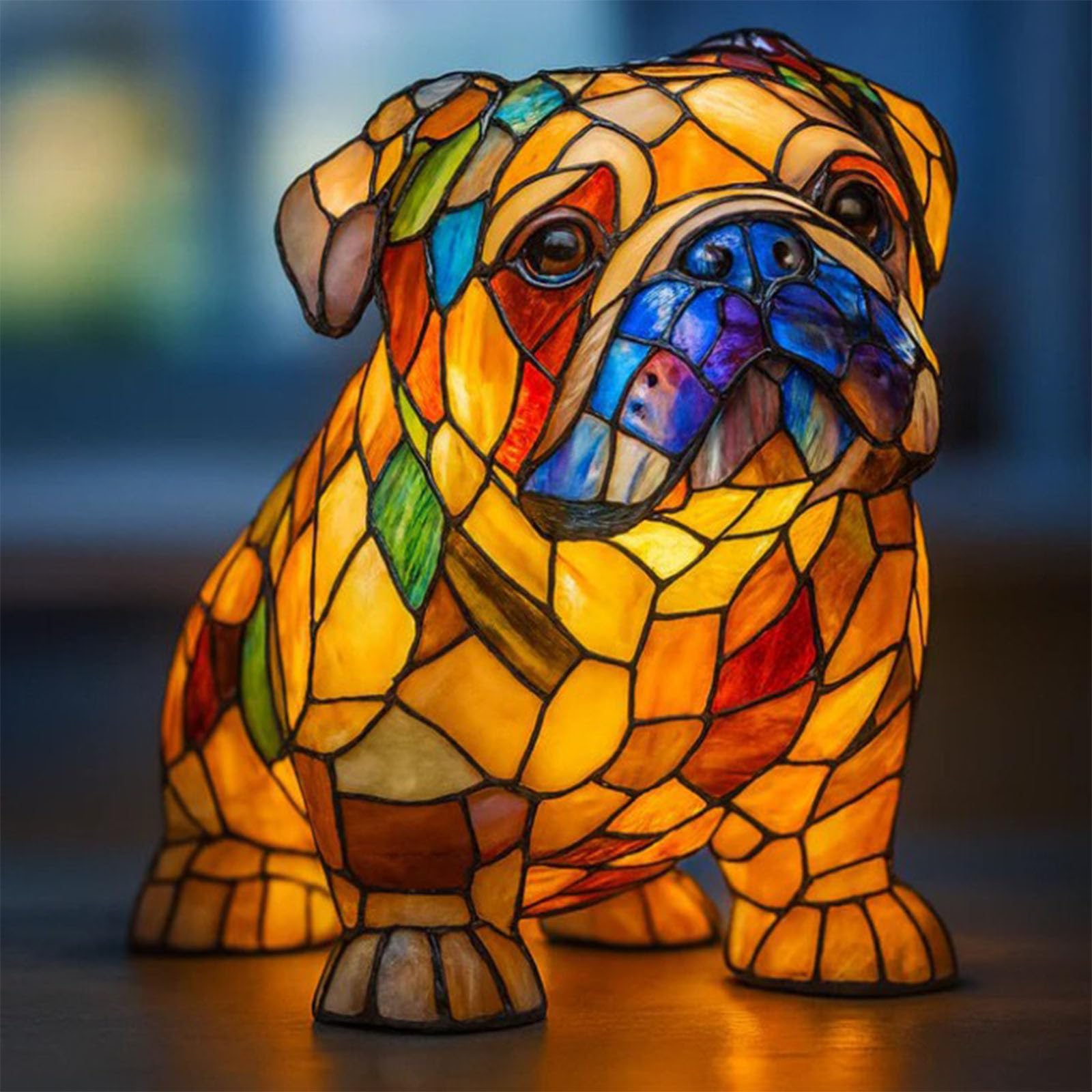 Stained Dog Lamp, Dogs Stained Resin Tabletop Night Light with Stained Glass Glow, USB Powered for Bedrooms, Desks and Living Rooms(H)