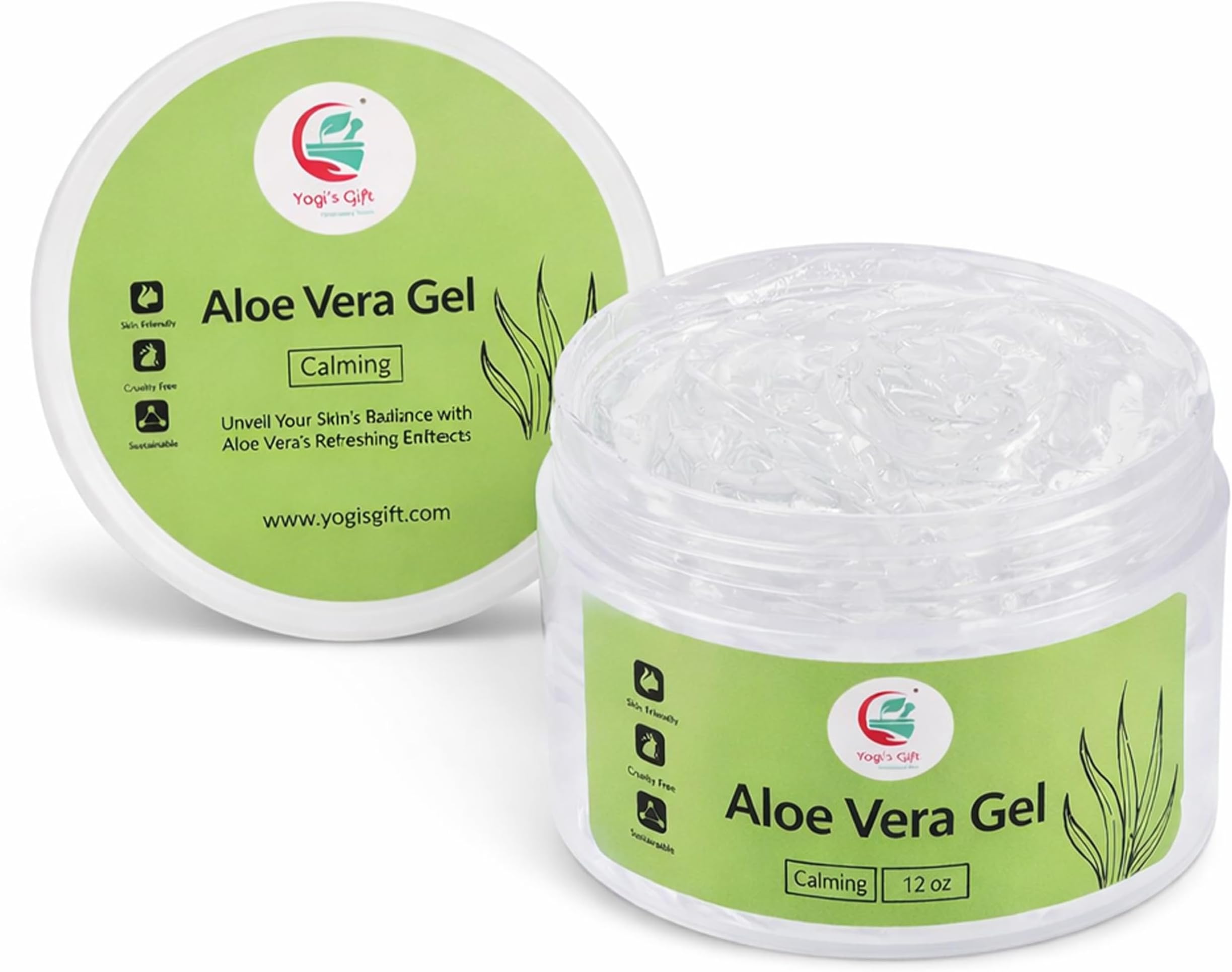 12 oz Aloe Vera Gel, Pure & Natural Soothing Aloe Gel for Face, Skin, Scalp Hair & Scalp – Daily Moisturizer & Refresh Skin, By Yogi's Gift