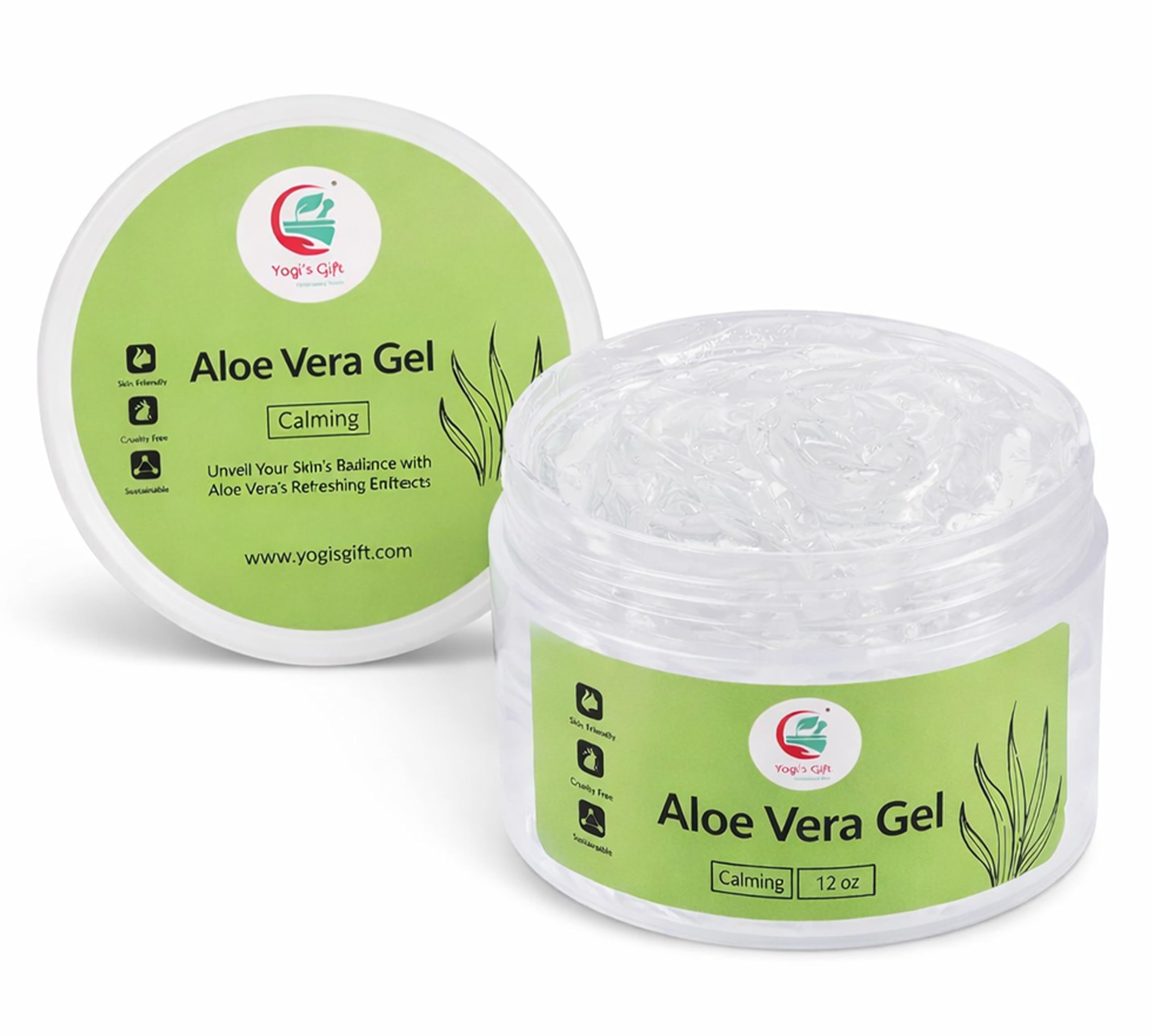 12 oz Aloe Vera Gel, Pure & Natural Soothing Aloe Gel for Face, Skin, Scalp Hair & Scalp – Daily Moisturizer & Refresh Skin, By Yogi's Gift