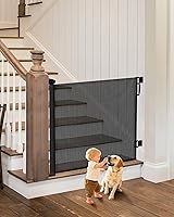 BBsecure Retractable Baby Gate 55" Wide 34" Tall Mesh Pet Gate Anti-Crawling Hook One-Hand Lock Stairs Doorways Indoor Outdoor Black