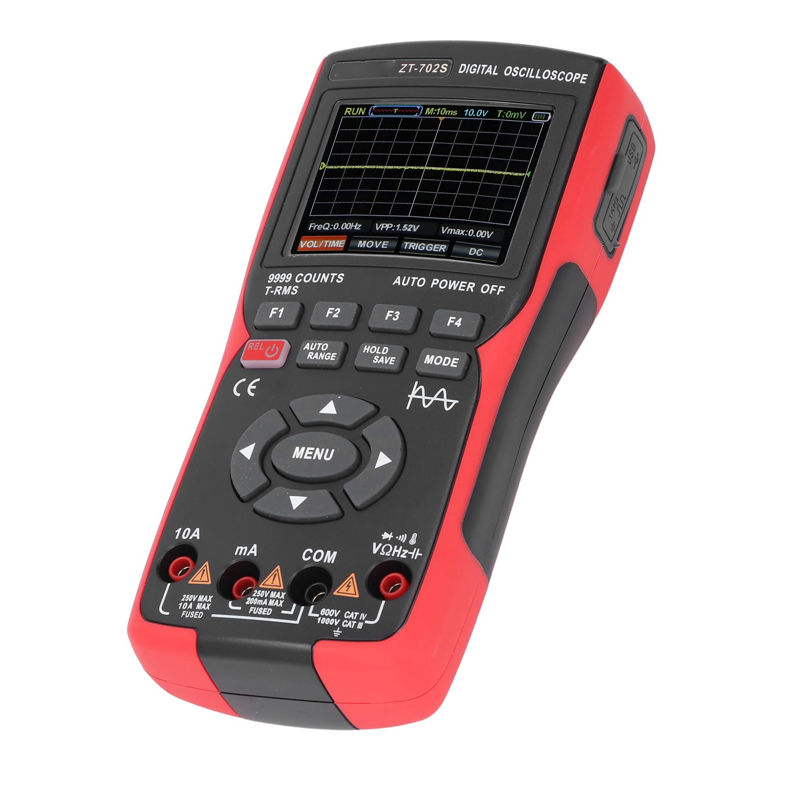 Digitales Oszilloskop-Multimeter, 48MSa S, zählt 10 m Übertragungsbandbreite, Eink-Oszilloskop mit 2 Sonden