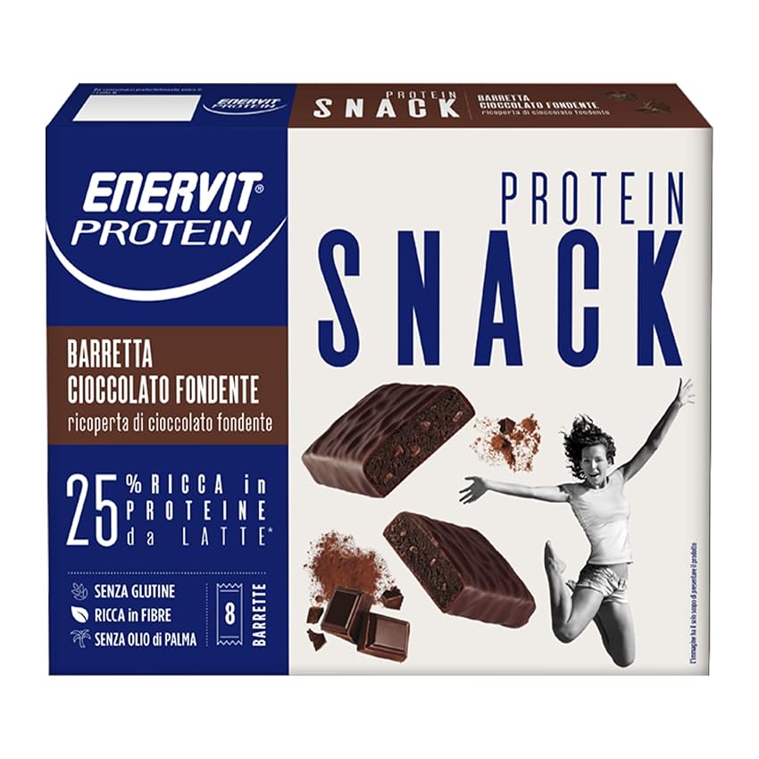 Immagine del prodotto Enervit, Barrette Energetiche Snack Cioccolato Fondente, con Proteine del Latte e Fibre, Senza Glutine e Olio di Palma, Pack di 8 Barrette da 27 Grammi
