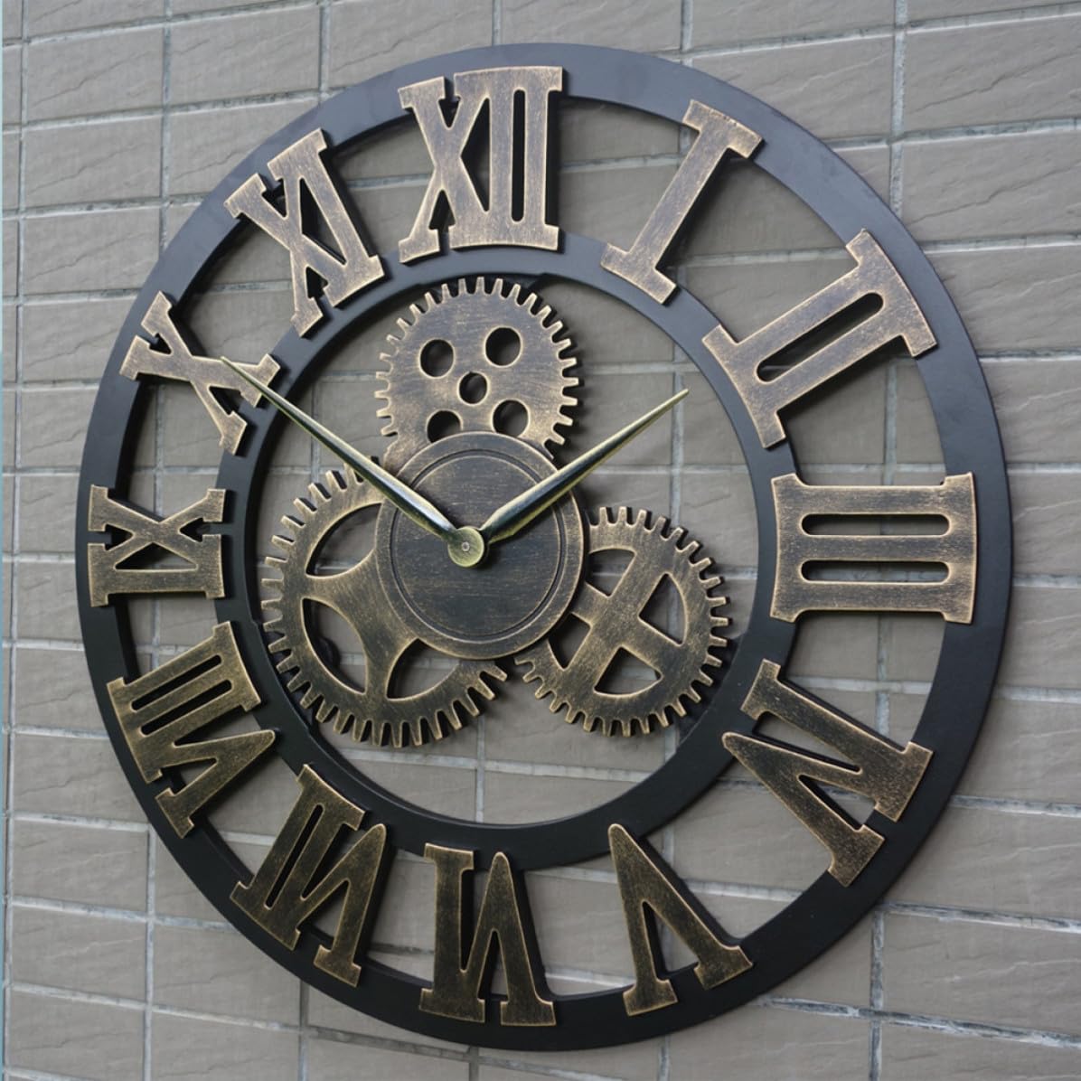 Reloj retro de pared dorado creativo industrial con engranaje 34 cm de madera estilo decorativo para decoración en casa y oficina