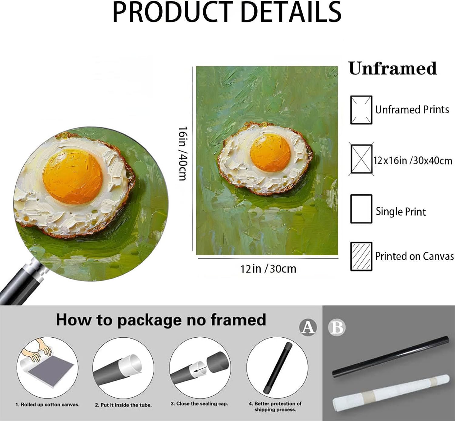 Vintage Kitchen Wall Decor Fried Egg Oil Painting Print Food Wall Pictures Retro Food Poster Oil Painting Artwork for Restaurant Table Kitchen Living Room Office Home Decorations，12"x16" Unframed - Image 7