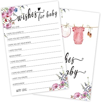 Wishes for Baby,Baby Shower Games for Boy or Girl, 30 Pack Watercolor Wildflower Game Cards with 1 Answer Card, Gender Reveal Announcement Party Activity Supplies-19