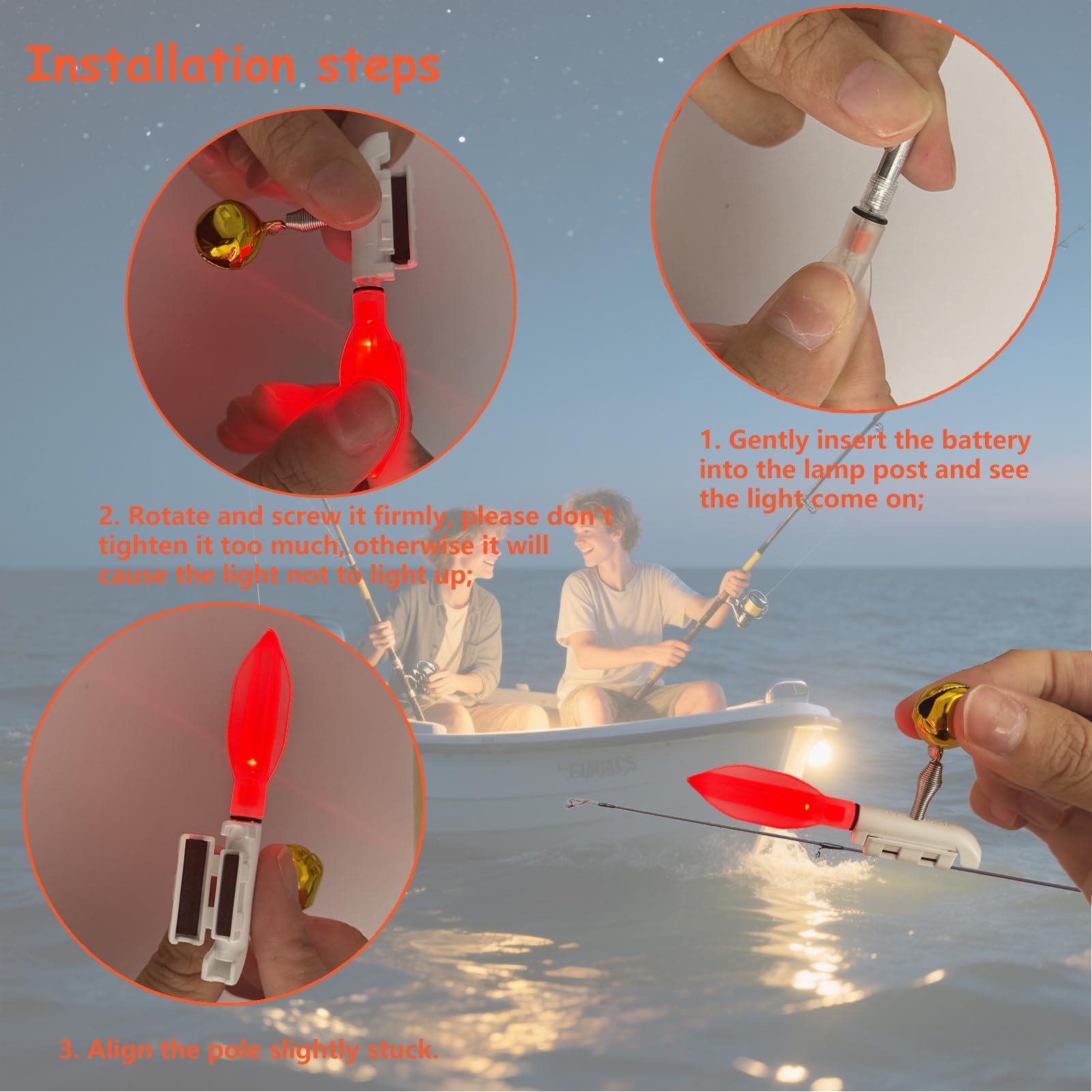 DONGZQAN Lot de 4 cloches d'alarme de pêche, lampes de poche pour indicateur de touche de pêche, indicateur de touche de pêche, cadeau de pêche, indicateur de touche pour pêche nocturne avec chargeur