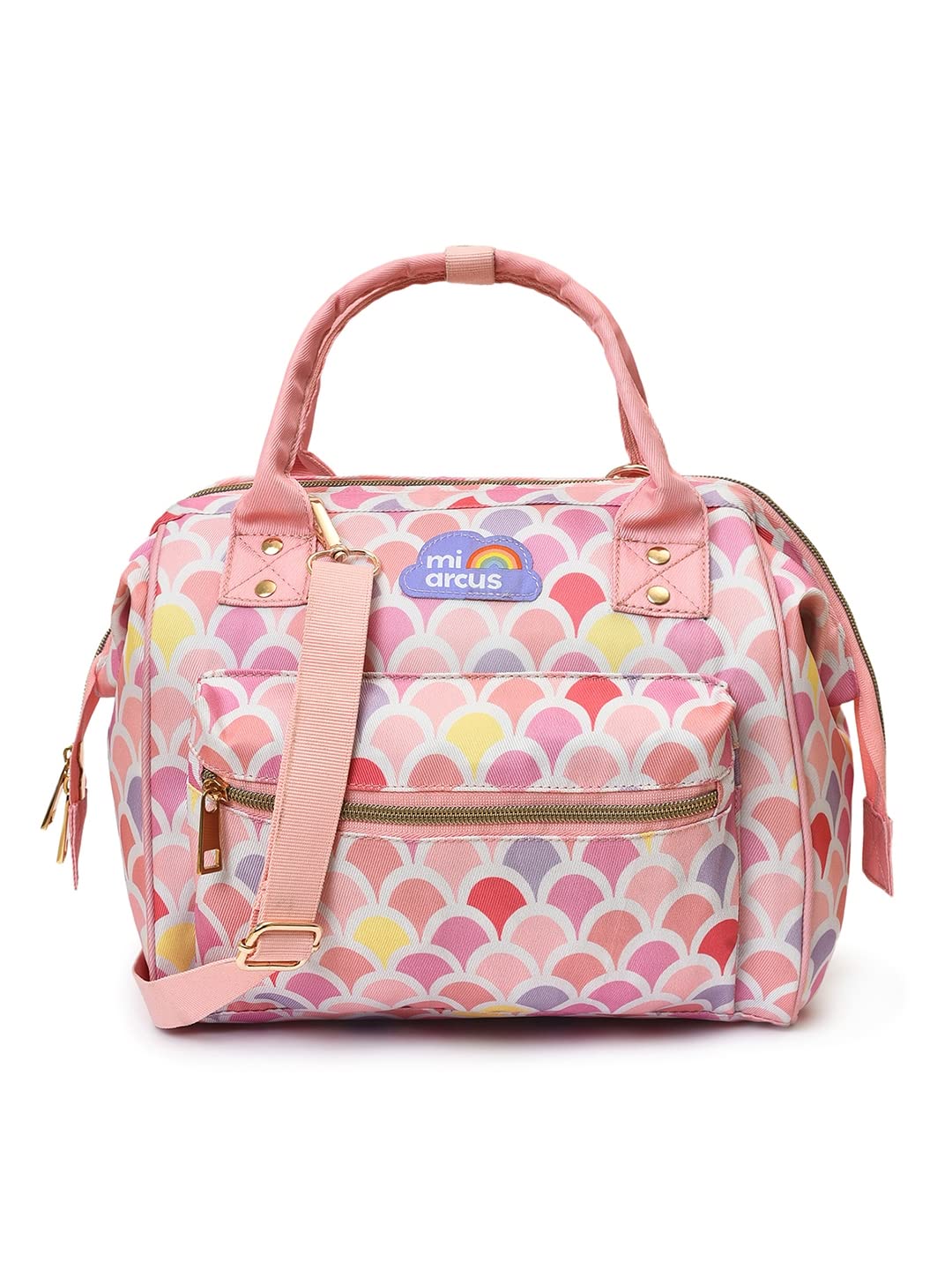 Mi Arcus 2-in-1 Printed Maternity Diaper Bag with Zip Closure, Convertible Handbag & Backpack, Includes Diaper Changing Sheet for Travel- Pink
