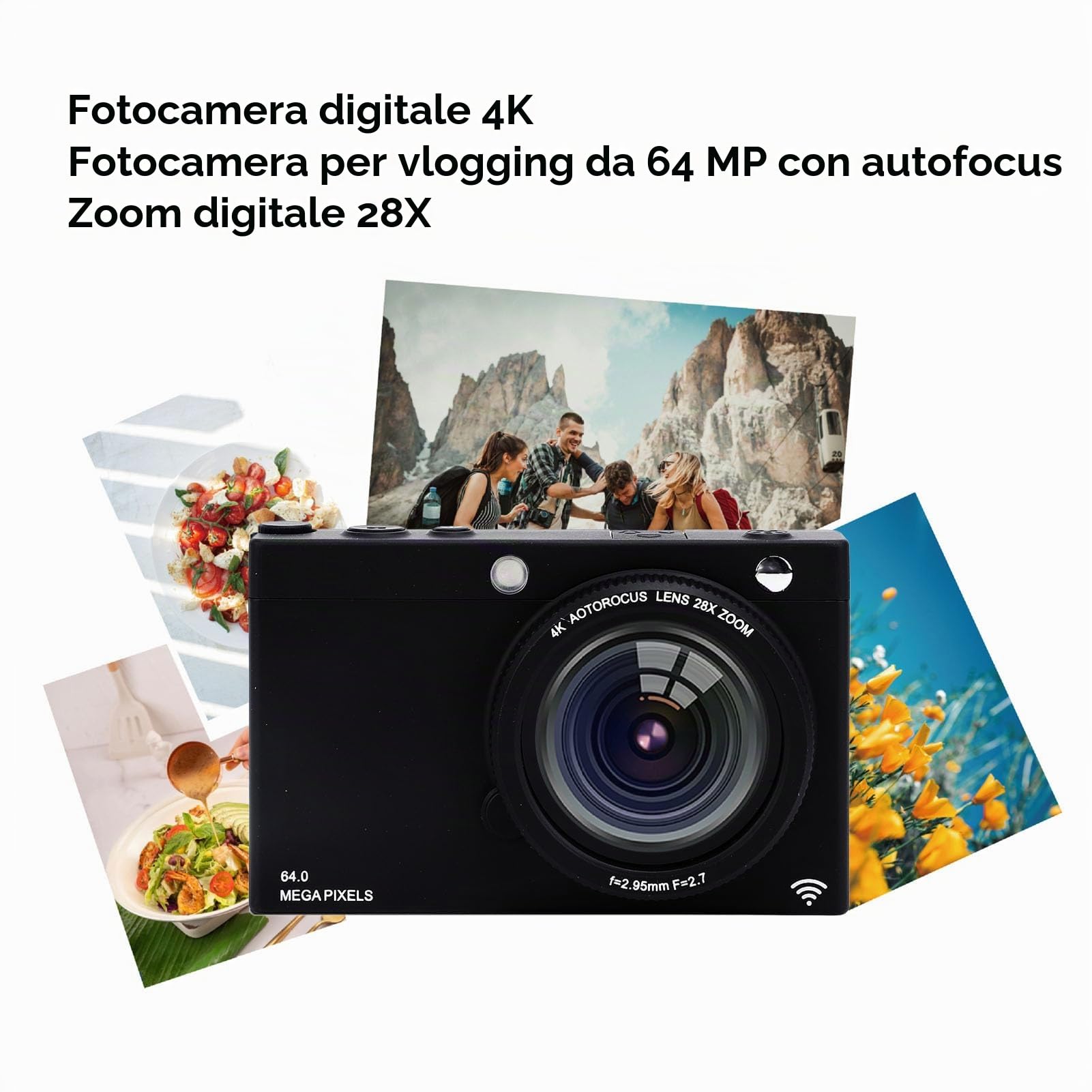 Fotocamera Digitale 4K per Vlogging, Fotocamera con Messa a Fuoco Automatica 64 MP, Filtro Beauty Retrò, Zoom Digitale 28X, Schermo 2,83 Pollici