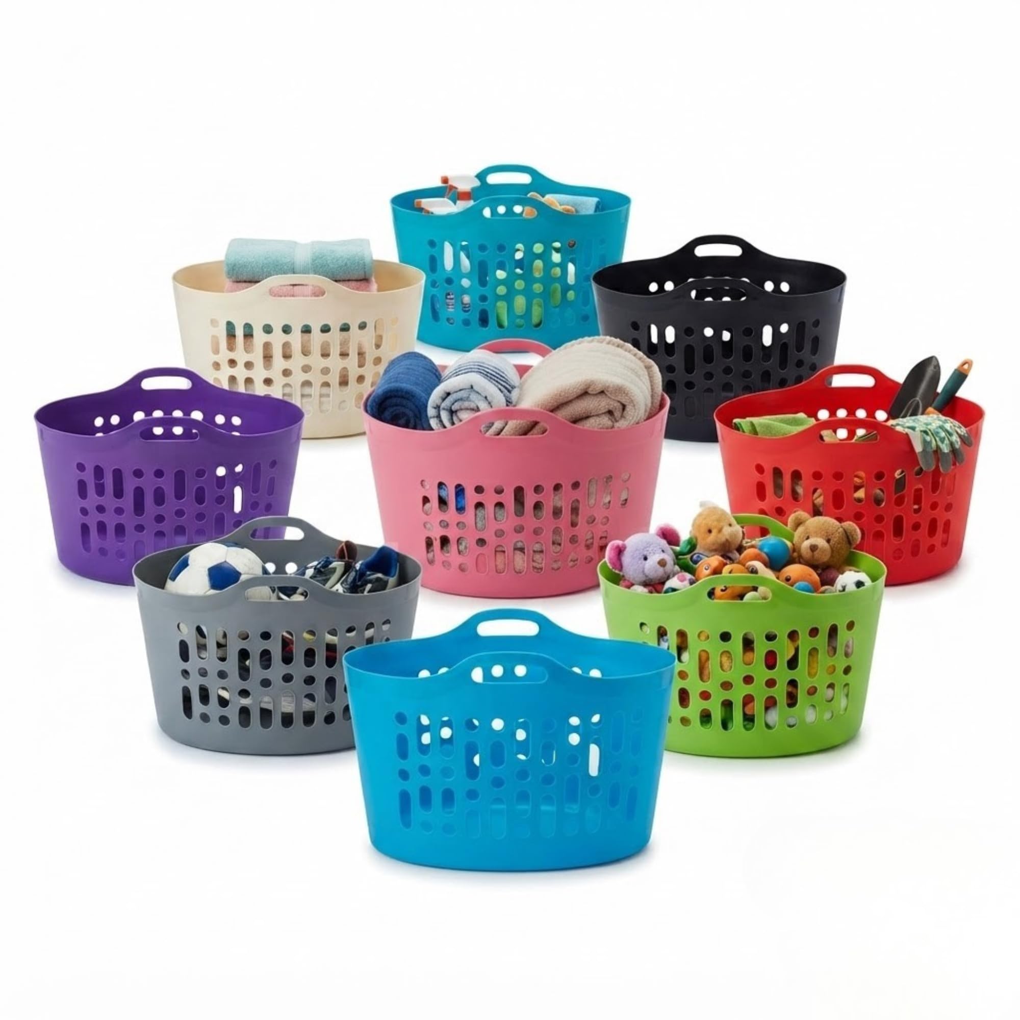 AMEAZY 8L Flexi Laundry Basket, Flexi Basket With Handles, Lightweight Clothes Washing Storage Hamper, Flexible Storage Containers Home Garden Laundry Toys Storage, 8 Litres, Assorted Colour