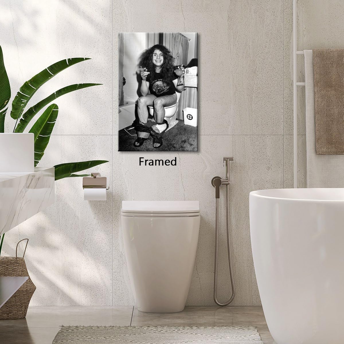 Generic Framed Funny Movie Bathroom Art - Ozxy Osbaurne Toilet Poster - Black & White Canvas Print - 16 x 24 inches - Wall Art for Bathroom Decor