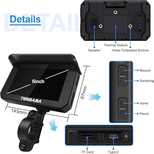 Miniatura 5 de Pantalla Carplay para motocicleta, inalámbrica Apple CarPlay y Android Auto de 5 pulgadas, navegación GPS para motocicleta, pantalla CarPlay con