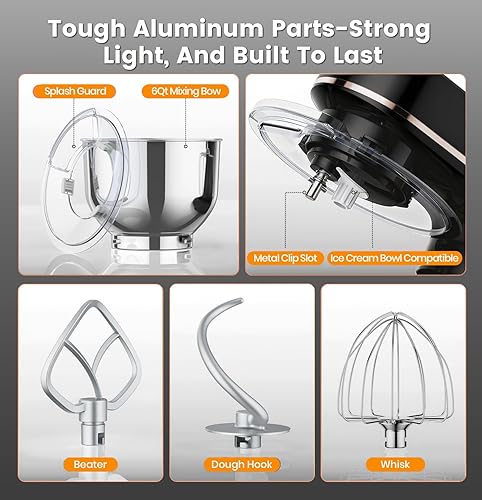 Miniatura 8 de Batidora de pie de 6 cuartos de galón con pantalla táctil LED, mezclador de cabeza inclinable de 11 velocidades con temporizador, 4 menús