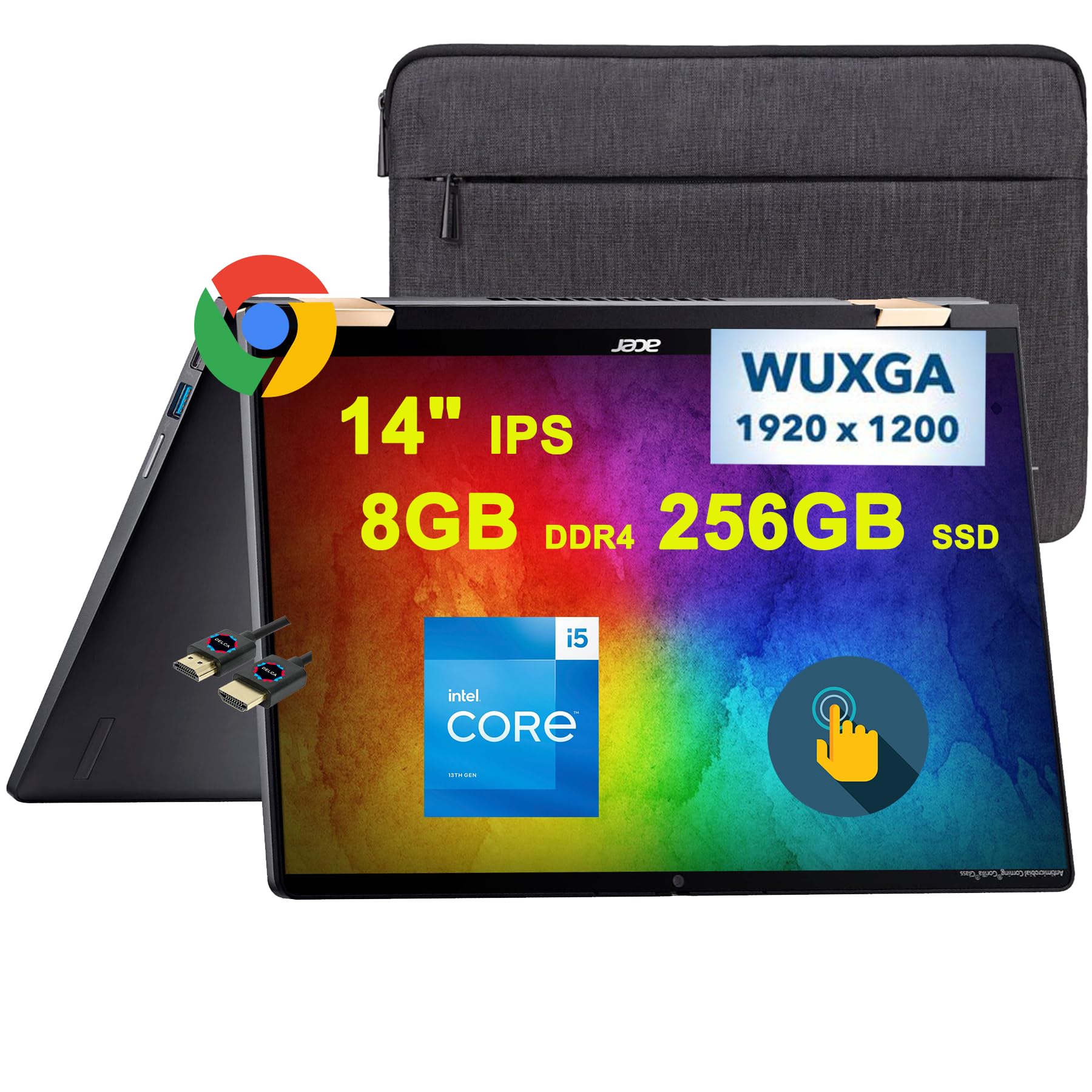 acer Chromebook Spin 714 2-in-1 Laptop | 14" FHD+ Touch | Intel 10-core i5-1335U (>i7-1255U) | 8GB DDR4 256GB SSD | Backlit USB-C Thunderbolt HDMI Sleeve ChromeOS + HDMI Cable