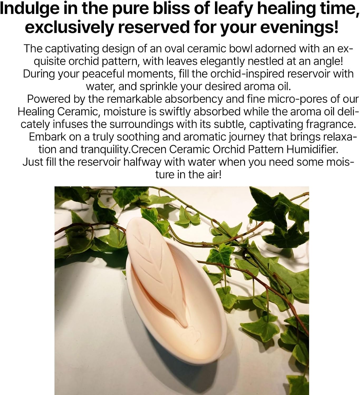 Air Purifying Healing Ceramic-K-Flower Orchid Pattern Humidifier (+ Leaf Diffuser Stick 1pcs) | Relaxation and Tranquility | Fine Pores Material | Diffuser Function