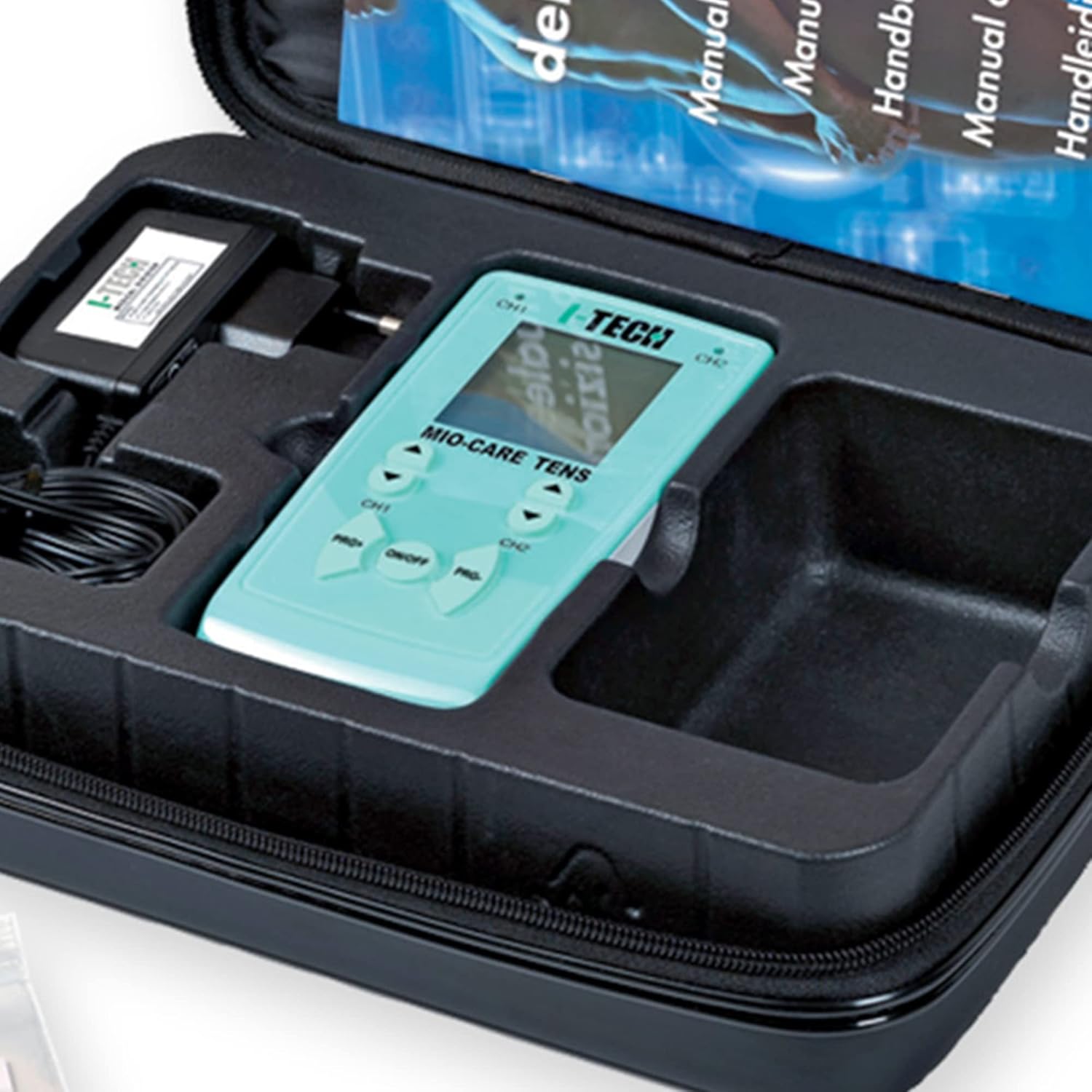 TENS device inside its carrying case