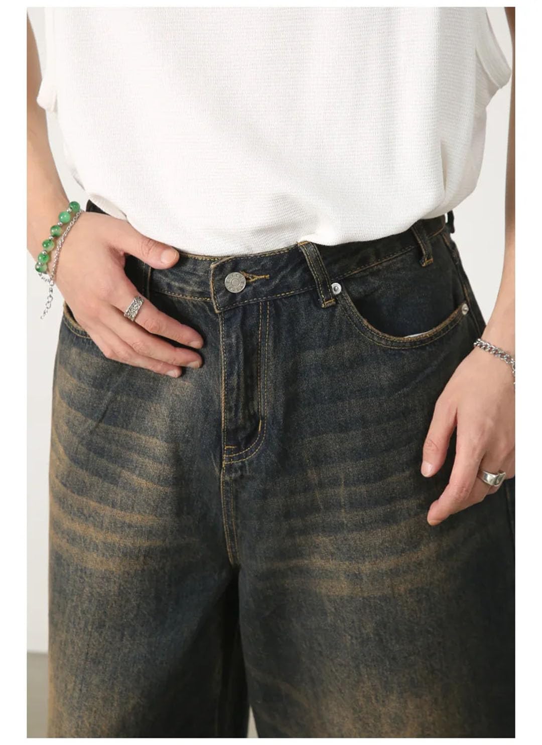Damskie retro szerokie nogawki workowate denim Harajuku wysoka talia luźne spodenki punkowe, Niebieski retro, S