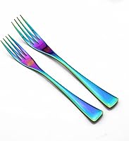 Vista 4 de Juego de cubiertos coloridos arcoíris de 5 piezas, juego de cuchillos de carne dentados de acero inoxidable 18/10, pulido de espejo, servicio para 1