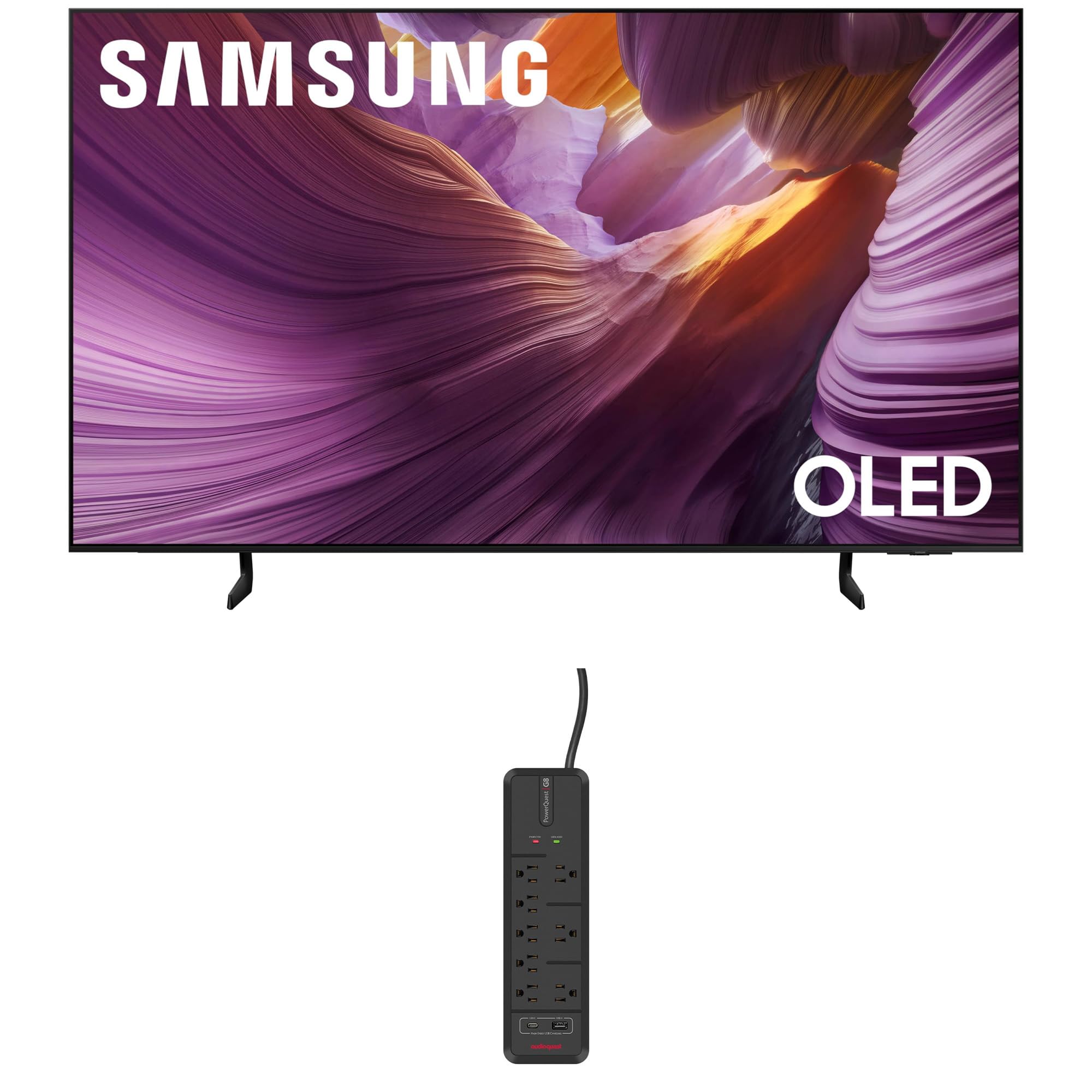 Samsung QN55S85FAFXZA 55 Inch OLED HDR 4K Smart TV with an AudioQuest G8 8-Outlet USB-A/USB-C AC Power Surge Protector (2025)