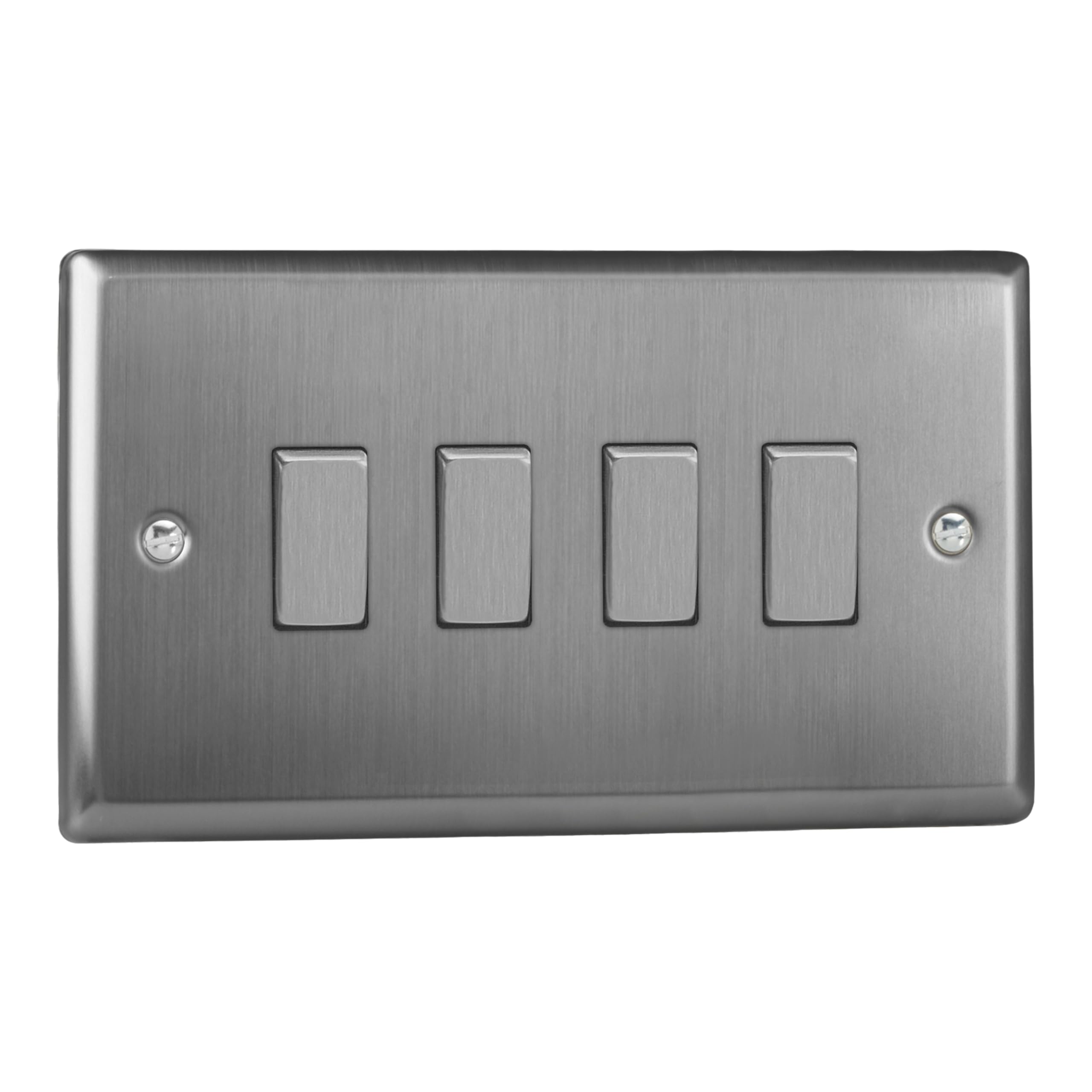 Varilight Quad 2-Way Rocker Light Switch - Classic Brushed Steel With Brushed Steel Rockers, XT9D, 91x150x25mm
