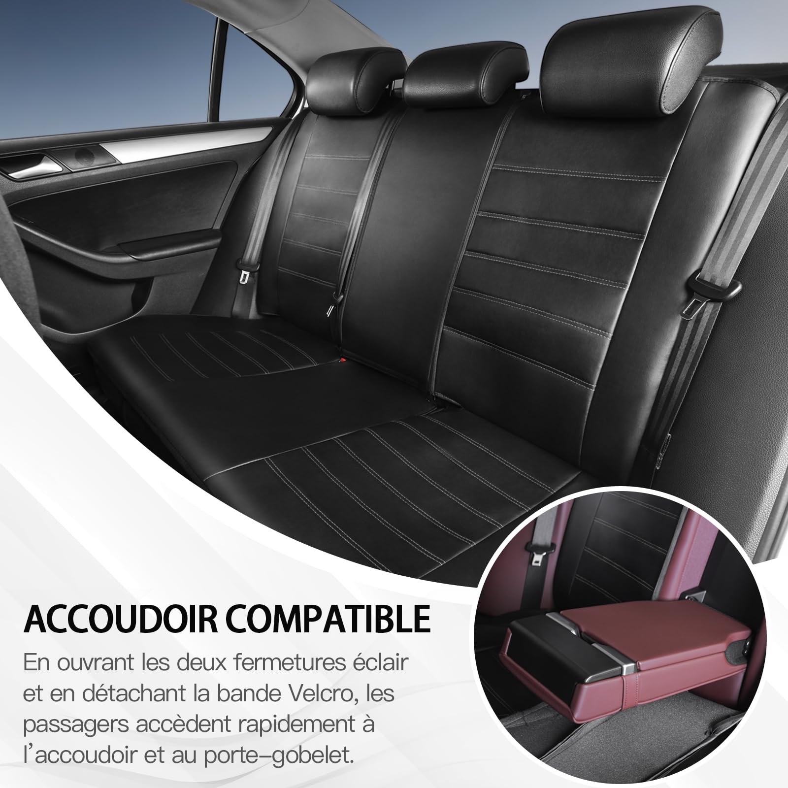 TOYOUN Housse de Siege Voiture Universelle Noir en Simili-Cuir Ensemble de Housses Siège Auto Universel Couverture Couvre Accessoires Interieur pour Camion Camionnette SUV, Gris