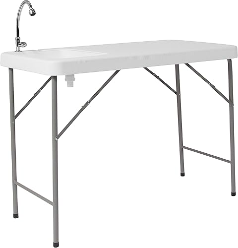 Flash Furniture Mesa de entrenamiento plegable de plástico blanco granito de 6 pies, Metal, Granito blanco.