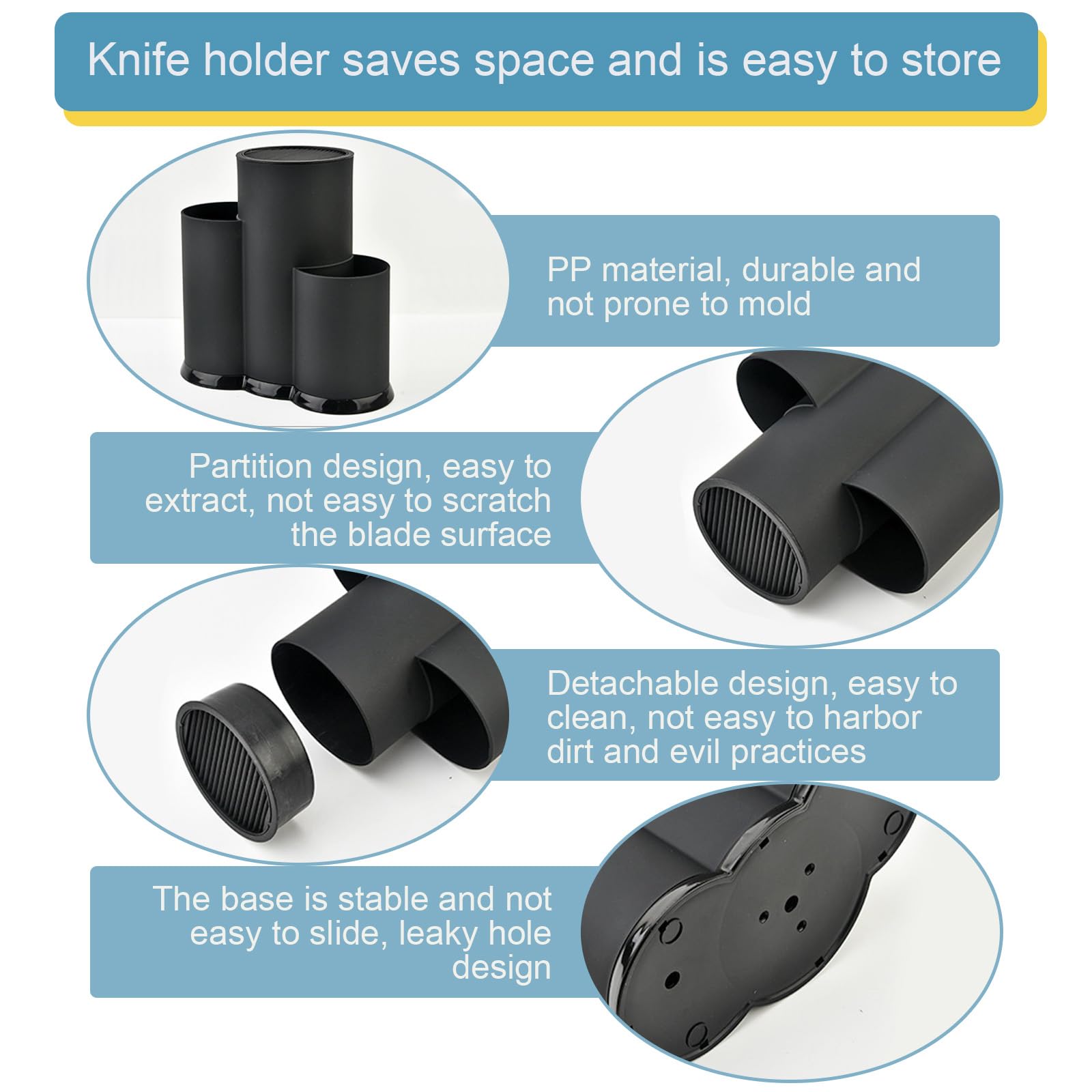 Portacoltelli 3 In 1 QINGYIWL Nero - Ceppo Vuoto Con Foro Scarico, Per Coltelli Da Cucina