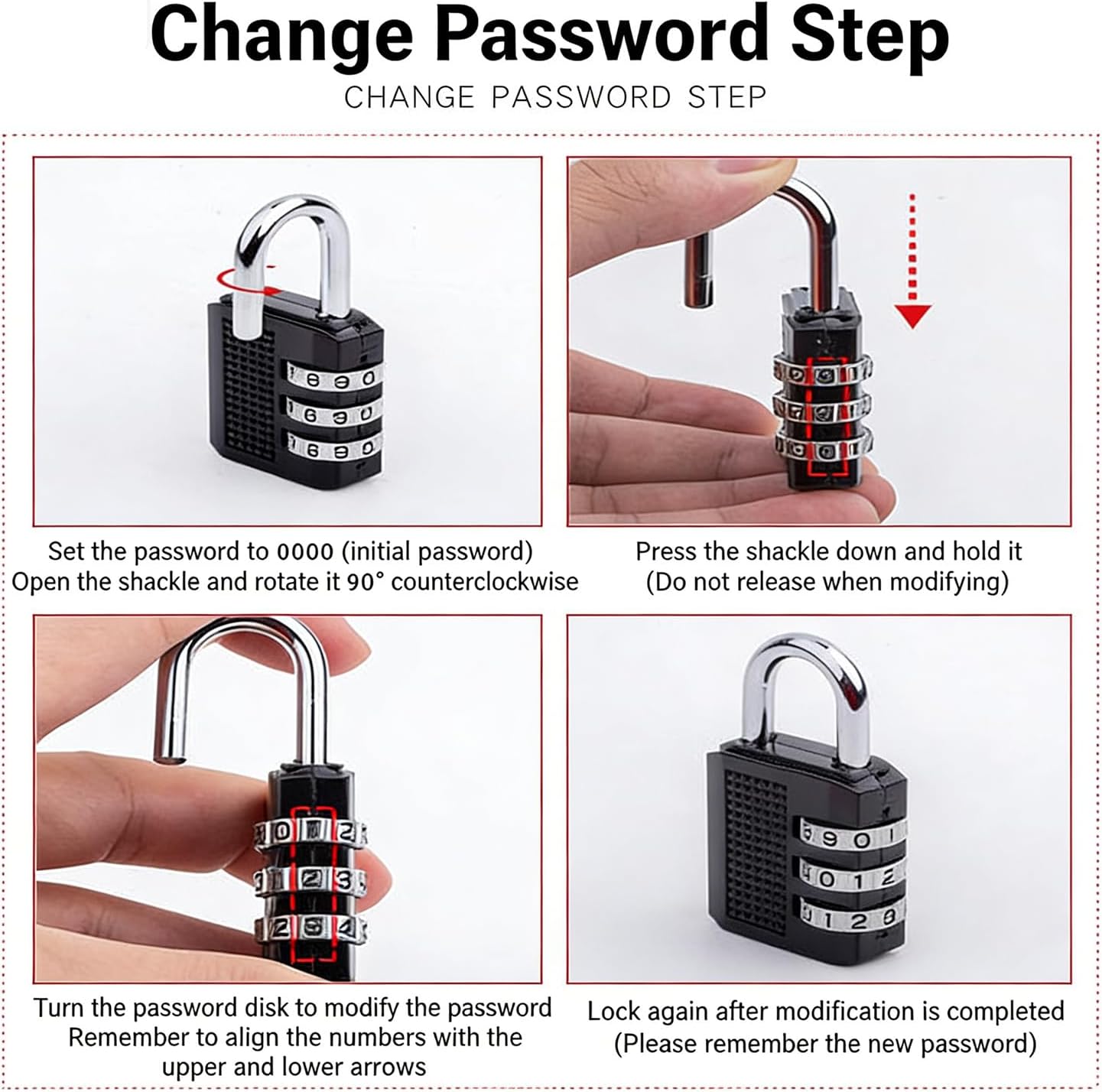 4 Digit Combination Lock, Resettable Padlock for Locker, Gym and Travel, Security Lock for Luggage, Suitcase, Cabinet, Compact Portable Anti Theft Lock, Strong Metal Password Padlock