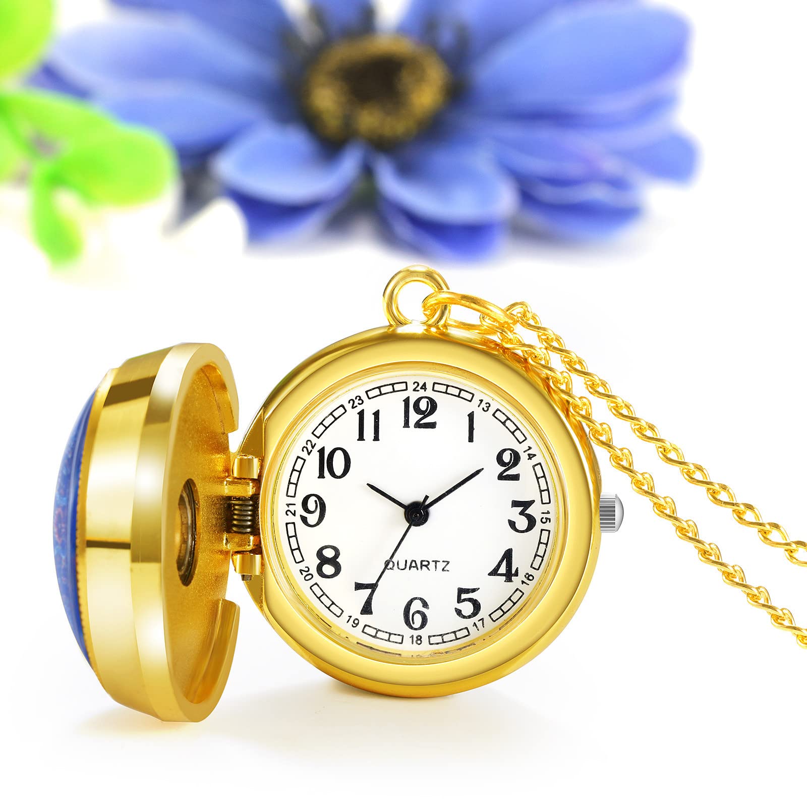 JewelryWe Vintage zegarek kieszonkowy dla kobiet klasyczny pozłacany okrągły analogowy zegarek kwarcowy zegar wisiorek naszyjnik zegarek z łańcuszkiem, na Dzień Matki