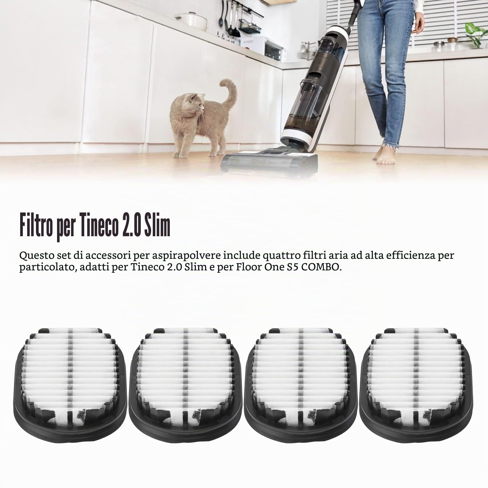 Yctze Filtro per Aspirapolvere, 4 Pezzi Filtro Antiparticolato Ad Alta Efficienza Kit Filtro per Aspirapolvere ABS per 2.0 Slim Floor S5 Combo