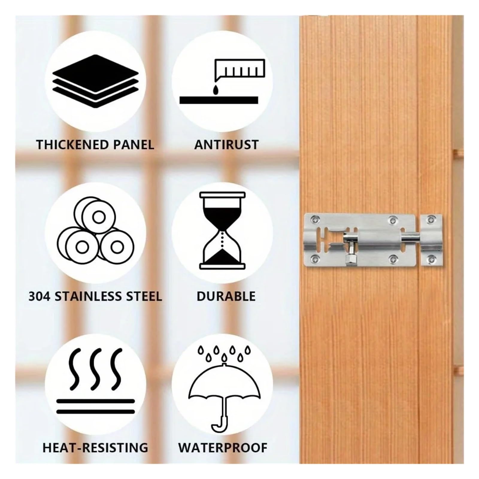 Loquet Porte Accessoires de porte, tour de verrouillage de sécurité, boulon de porte coulissante, petit carré de 2 pouces, en acier inoxydable, 10 pièces