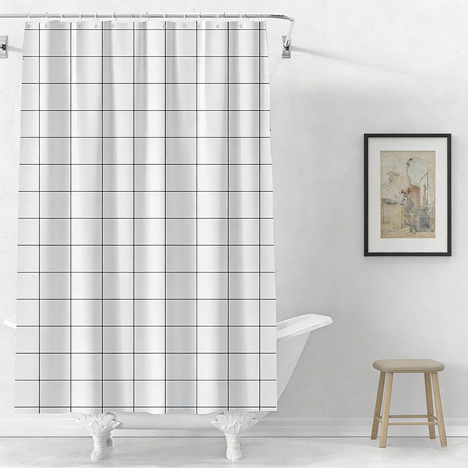 Cortinas de Ducha de Tela 180 x 200 cm Lavable, Impermeable Poliéster Cortina Ducha Dobladillo Ponderado para Familia, Hotel, Duchas, Bañeras y Cuartos de Baño, en Blanco y Negro