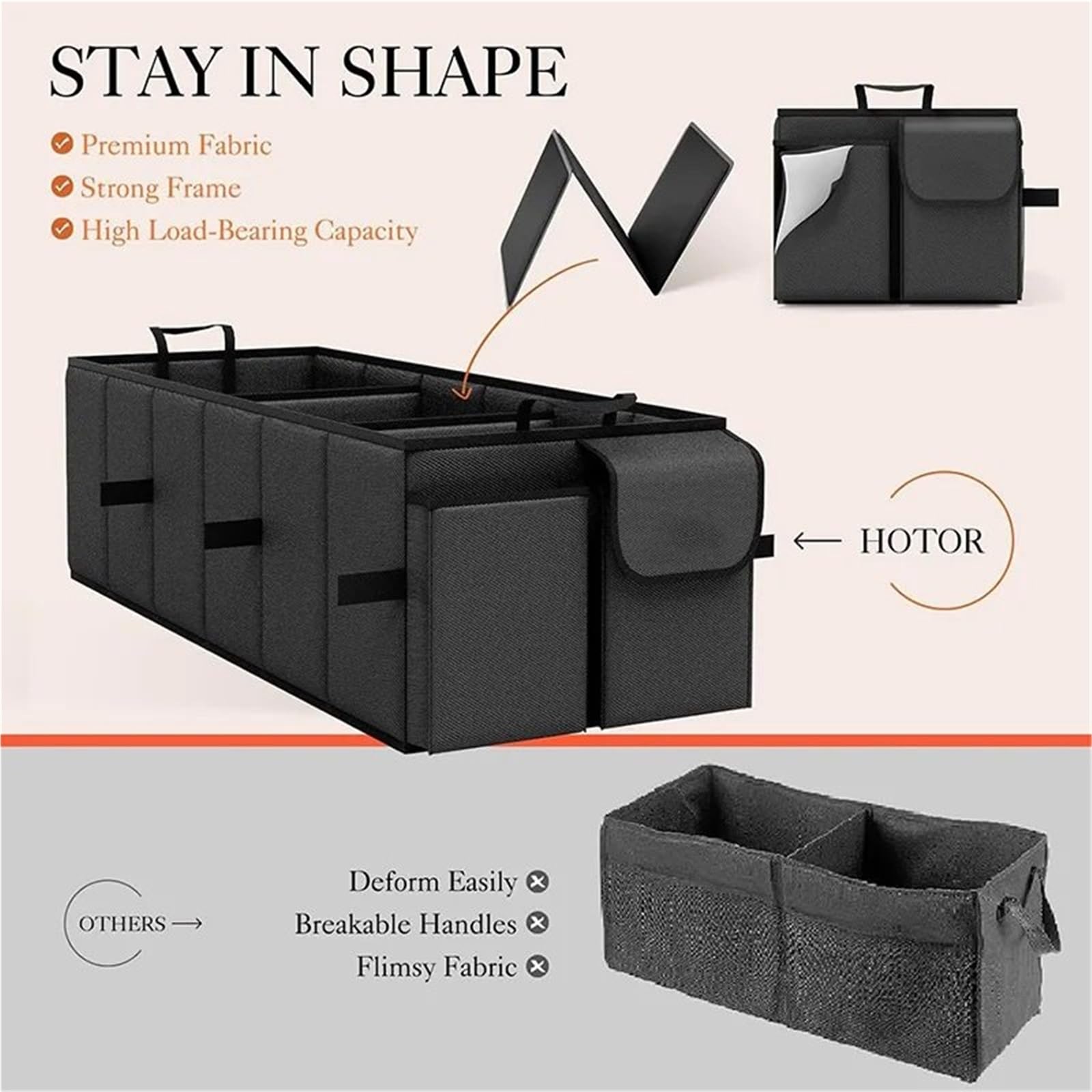 Organizer Emergenze Viaggio‌ Grande capacità, pieghevole, per bagagliaio auto, contenitore portaoggetti per campeggio, viaggio all'aperto, auto Borsa Portaoggetti da Bagagliaio‌(Black)
