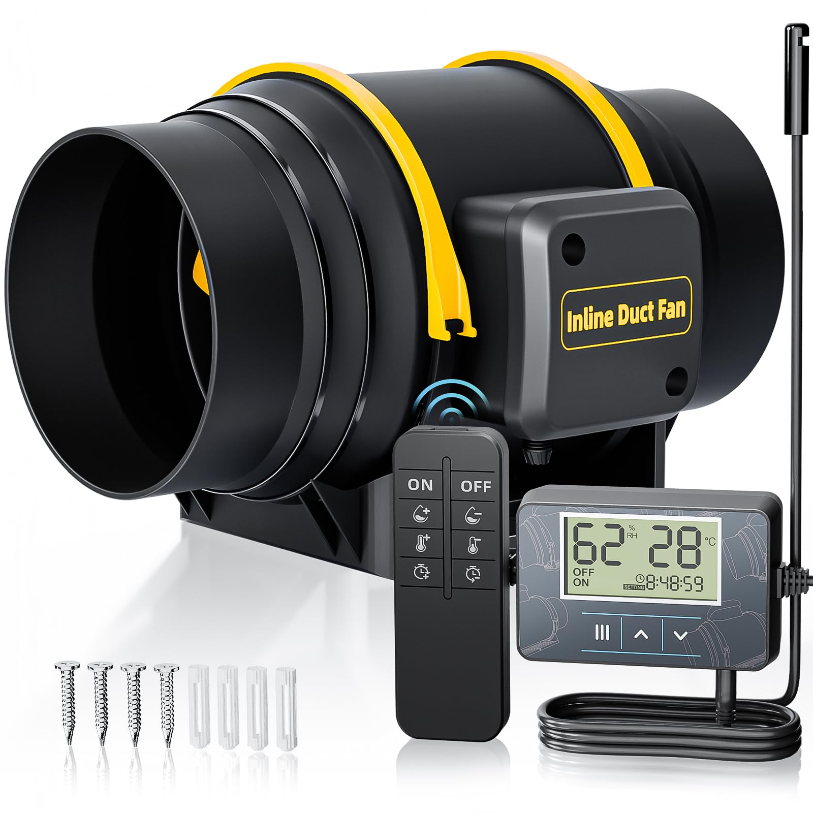 Ventilateur Extracteur d'air 150mm avec Télécommande, 689m³/h 60W Cuivre Moteur, Minuterie Régulateur de Température et Humidité Minuterie pour Tentes Culture, Hydroponique, Garage, Grenier