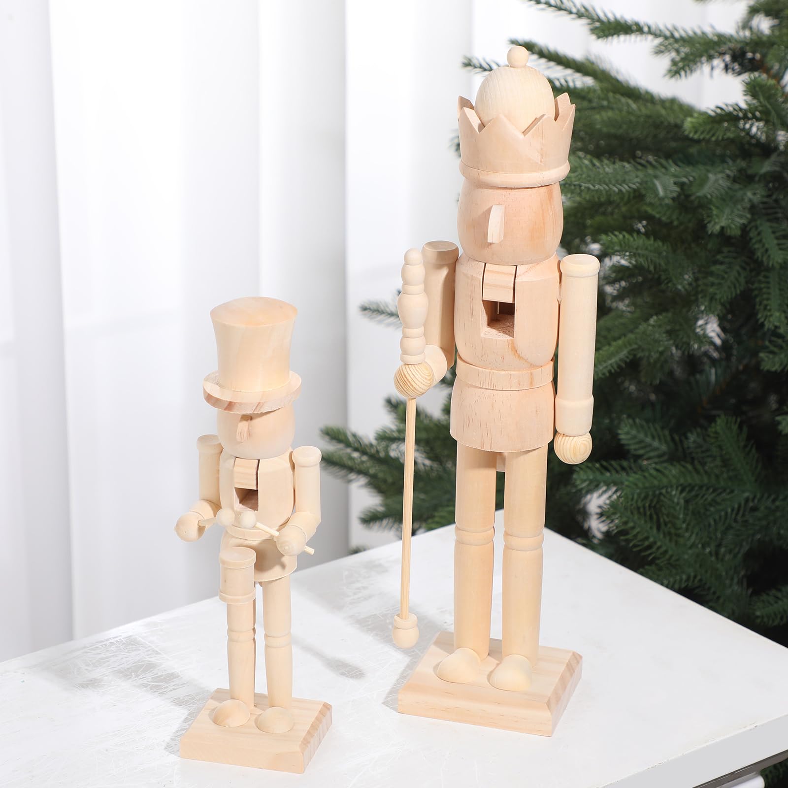 Quzzil 2 Pcs Christmas Nutcracker Ornaments 15'' 10'' Traditional Nutcracker Figures Christmas Decor Soldier Festive Collectible Gift for Table Fireplace Home(Log Color,Wooden)