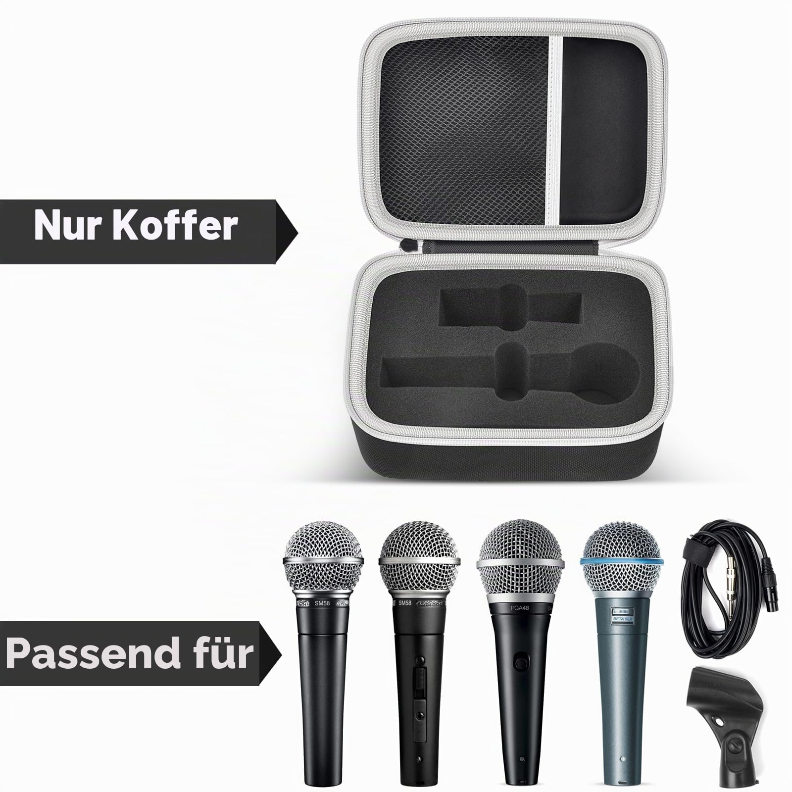Mikrofon-Etui kompatibel mit Shure SM58/ SM57/ PGA48/ SM58S/ BETA 58A/ PGA58 Cardioid Dynamische Gesangsmikrofone, Handmikrofon Karaoke-Tool-Aufbewahrung für A25D Ständer-Adapter und Kabel - Nur Box