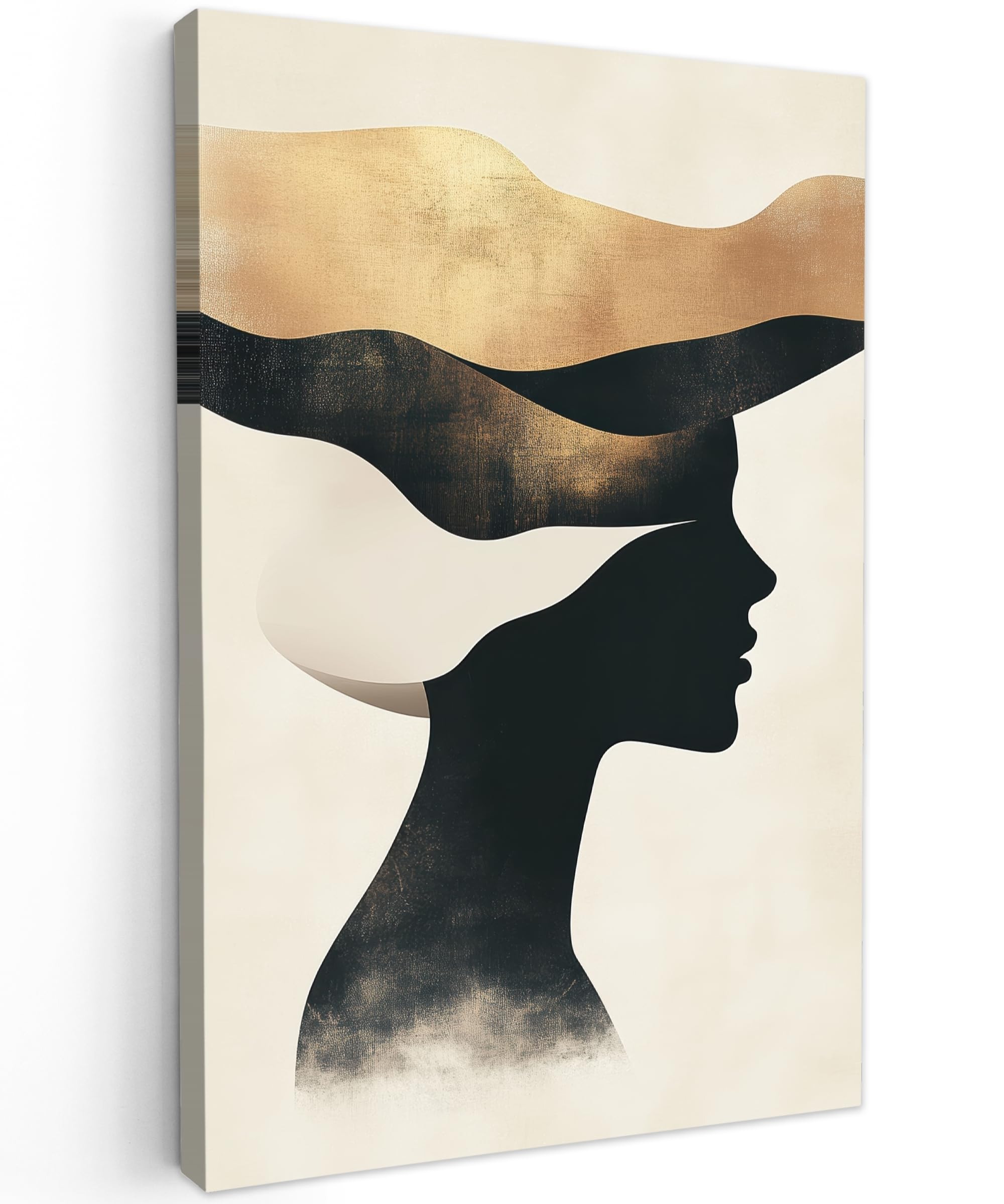 MuchoWow© Canvas Wall Art 16"x24" / 40x60 cm Home Decor Paintings for Living Room Decorations Gifts Hallway Woman - Waves - Black