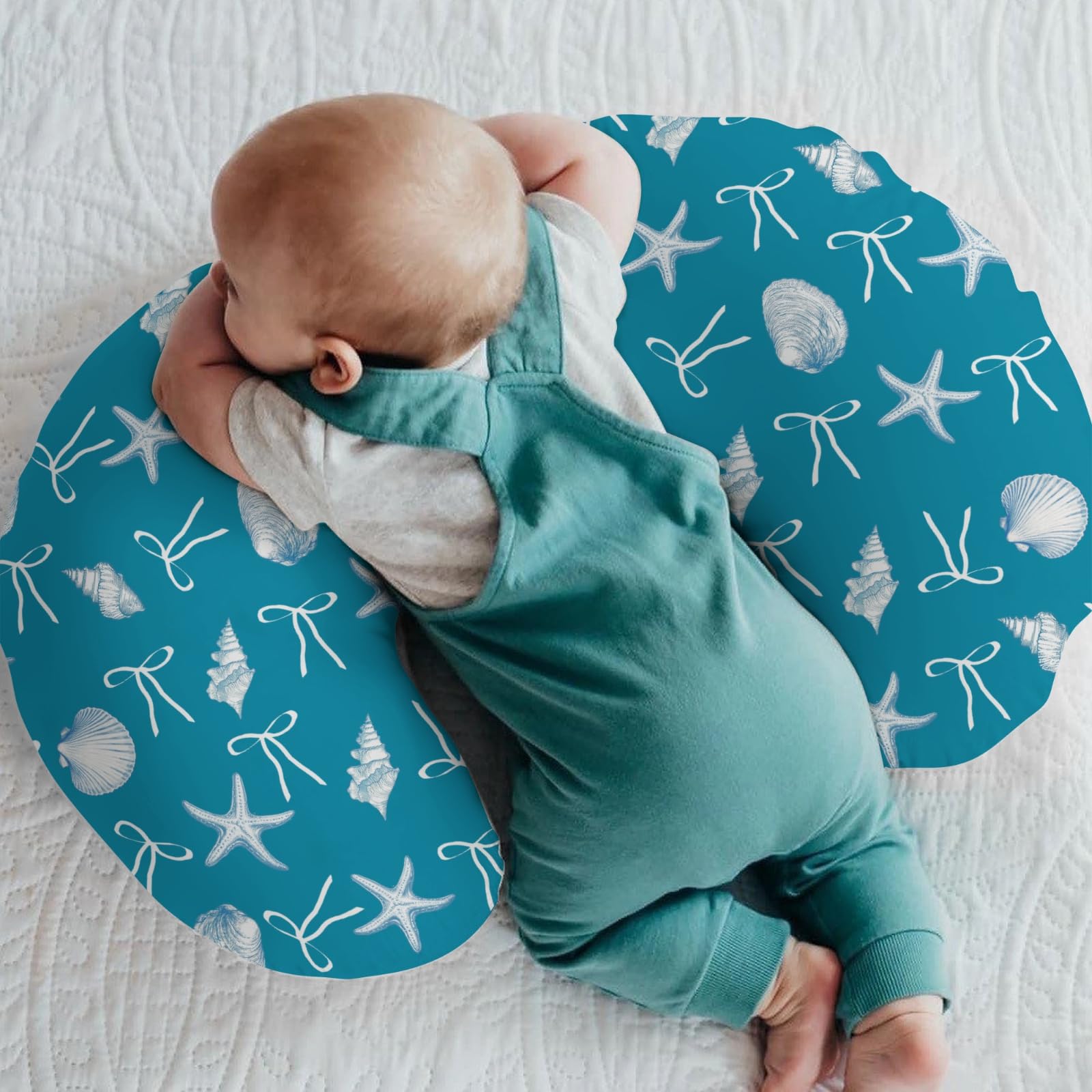 Summer Conches Bows Sea Baby Nursing Pillow Covers for Boy Girl Ocean Seashells Beach Nursery Feeding Pillowcase for Breastfeeding Pillows Boho Nautical Life Soft Stretchy Cover for Newborn Infant