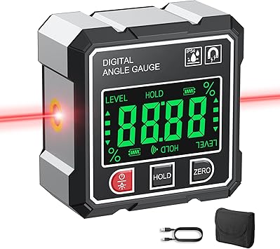 AUTOUTLET Digital Level with Laser, 4-Side Magnetic Digital Angle Gauge, Rechargeable Angle Finder with Backlight Display, 0.1 Accuracy, Smart Measurement Functions for Tile, Picture Hanging