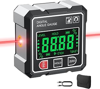 AUTOUTLET Digital Level with Laser, 4-Side Magnetic Digital Angle Gauge, Rechargeable Angle Finder with Backlight Display, ±0.1° Accuracy, Smart Measurement Functions for Tile, Picture Hanging