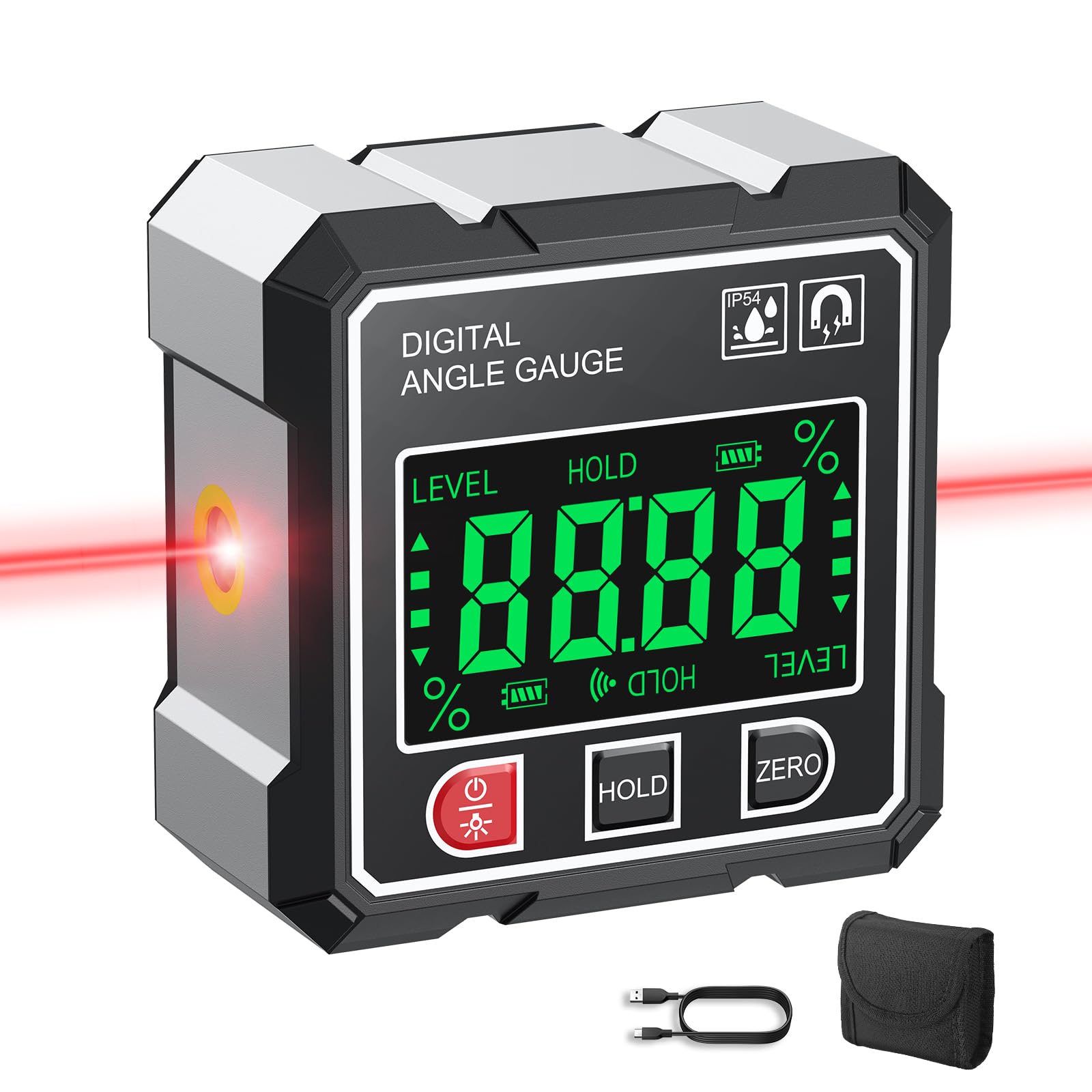 AUTOUTLET Inclinómetro Digital con laser 4x4 Buscador de Ángulos 4 * 90 ° Indicador de Bisel, Inclinómetro con Luz de Fondo Magnética, IP54 Impermeable Caja de Nivel Digital